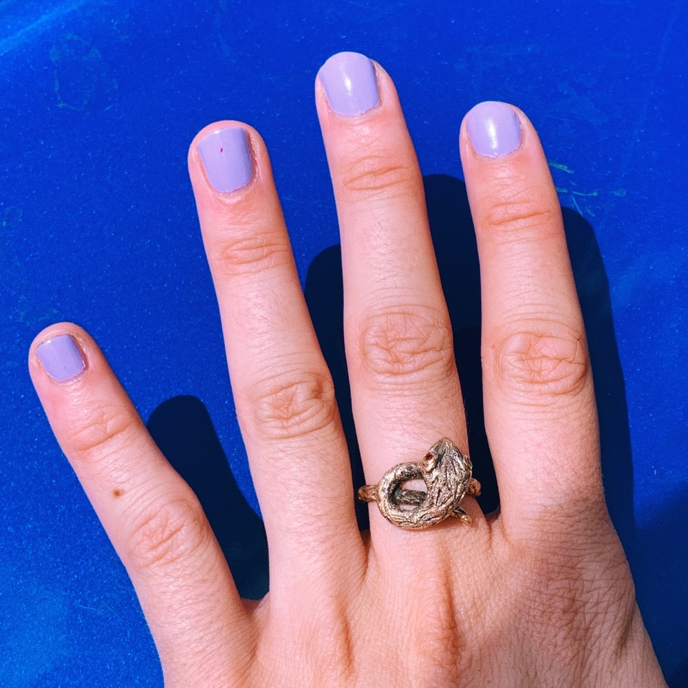 Vintage Snake Ring with Blood Gemstone Red Eyes
